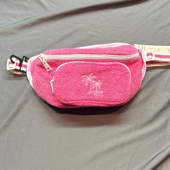 HOT Pink Terry Cloth Cooler Crossbody Bag/Fanny Pack w/Palm Tree Embroidery NWT - Picture 1 of 16